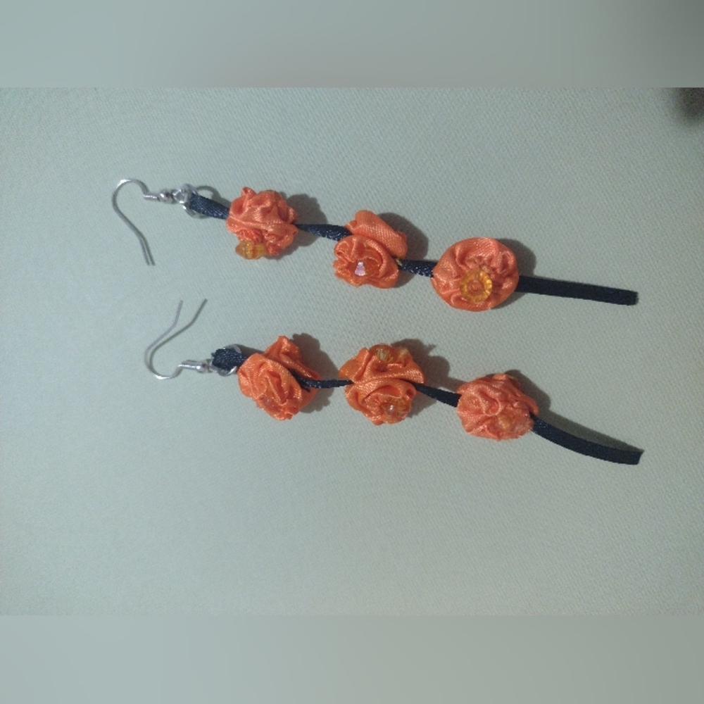 Orange Floral Dangle Earrings